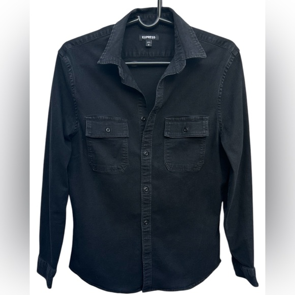 EXPRESS NWOT Men’s Black Cotton-Blend Button Down Shirt Size: S - Picture 2 of 9